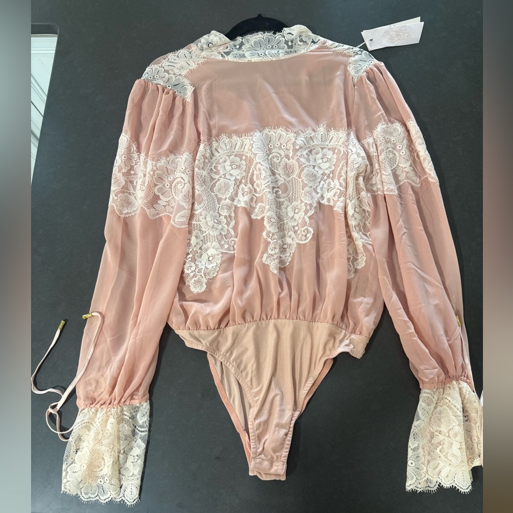 Elegant Lace Trim Pink Bodysuit by We Are HAH Hot as Hell